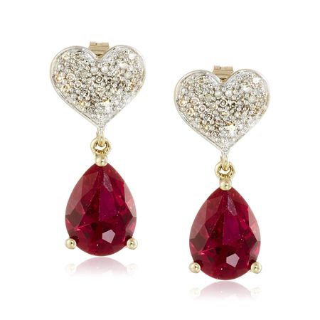 Ruby & 1/8 ct Diamond Heart Teardrop Earrings
