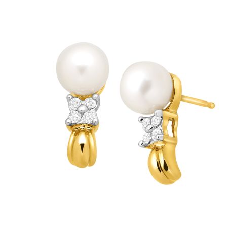 6 mm Pearl & 1/10 ct Diamond 'J' Earrings