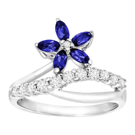 1 ct Blue & White Sapphire Flower Ring