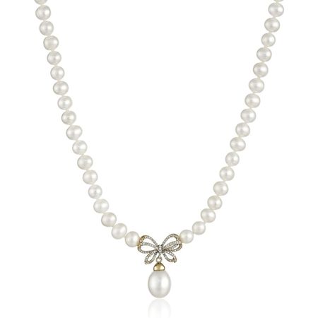 Pearl & Diamond Bow Necklace