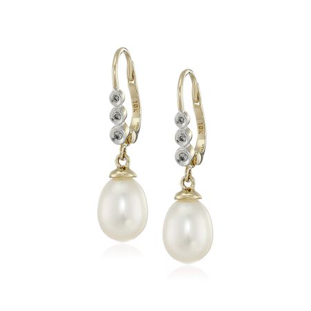 Pearl Drop Earrings with Diamonds