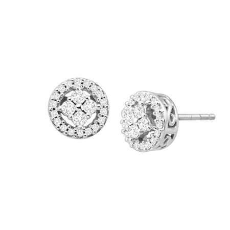 1/4 ct Diamond Halo Tile Earrings