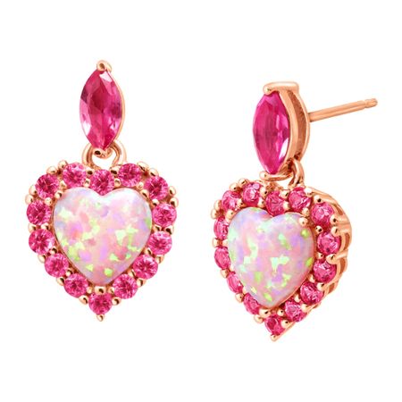 2 ct Opal & Pink Sapphire Heart Drop Earrings