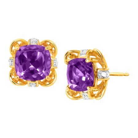 2 3/8 ct Amethyst Stud Earrings with Diamonds