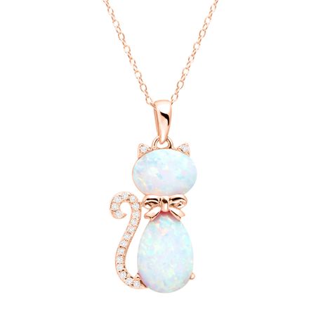 1 1/2 ct Opal & White Sapphire Cat Pendant