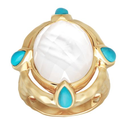 Ring with Crystal over Mother-of-Pearl & Turquoise