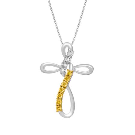 Cross Pendant with Yellow & White Diamonds