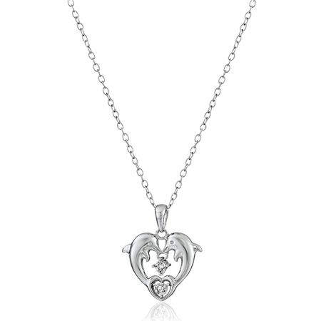 Dolphin Heart With Diamonds Pendant