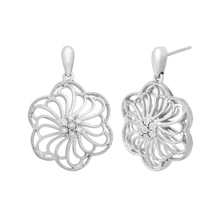 Flower Drop Earrings with Diamonds