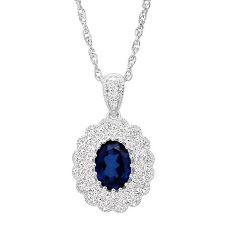 2 3/8 ct Blue & White Sapphire Scalloped Frame Pendant