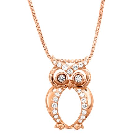 1/3 ct White Sapphire Owl Pendant