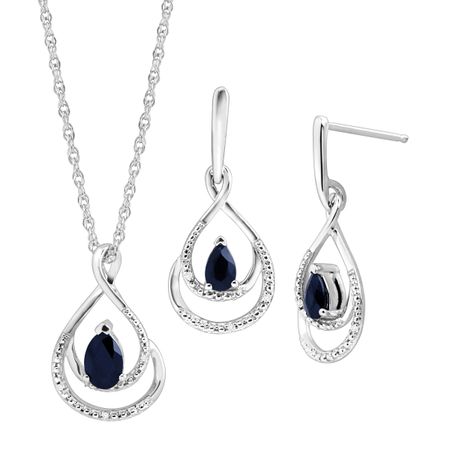 1 1/10 ct Sapphire Pendant & Earrings Set with Diamonds