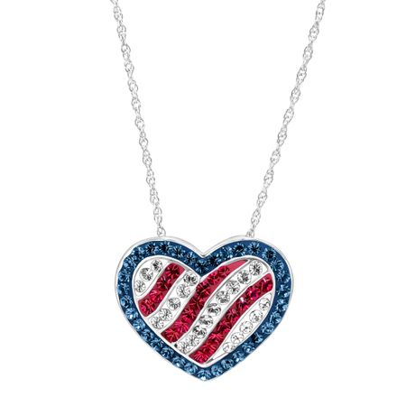 American Flag Heart Pendant with Swarovski Crystals