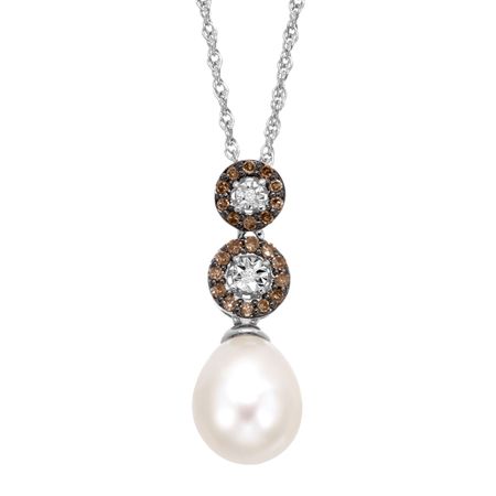 Pearl & 1/8 ct Champagne & White Diamond Pendant