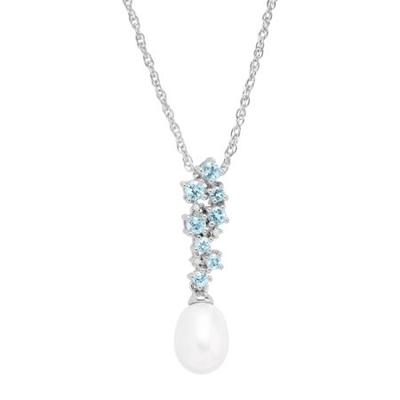 Pearl & Swiss Blue Topaz Pendant with Diamonds