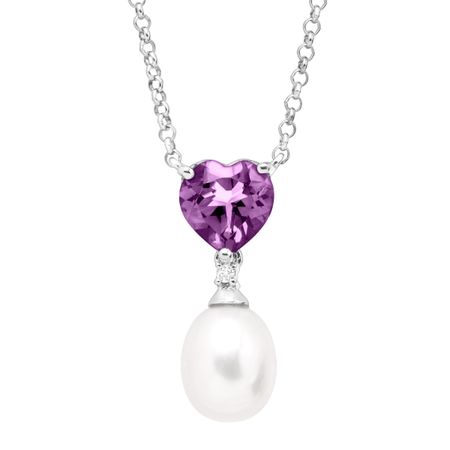 Pearl & 1 5/8 ct Amethyst Drop Necklace with Diamond