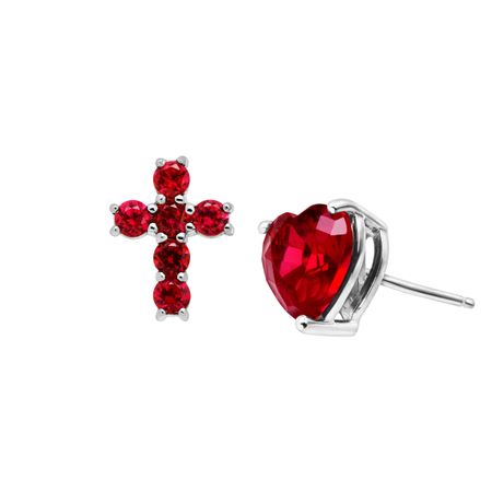 2 3/4 ct Ruby Heart & Cross Stud Earrings