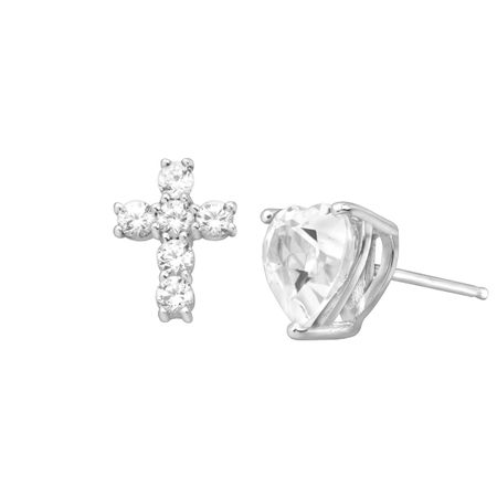 3 1/8 ct White Sapphire Heart & Cross Stud Earrings
