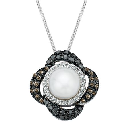 Pearl & 1/3 ct Diamond Flower Pendant
