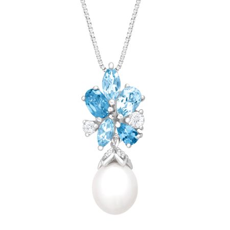 2 1/4 ct Swiss Blue Topaz & Pearl Pendant