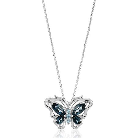 Swiss & London Blue Topaz Butterfly Pendant Necklace