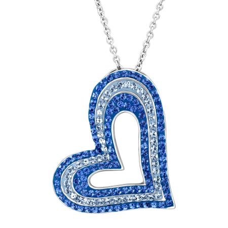 Concentric Heart Pendant with Blue Swarovski Crystals