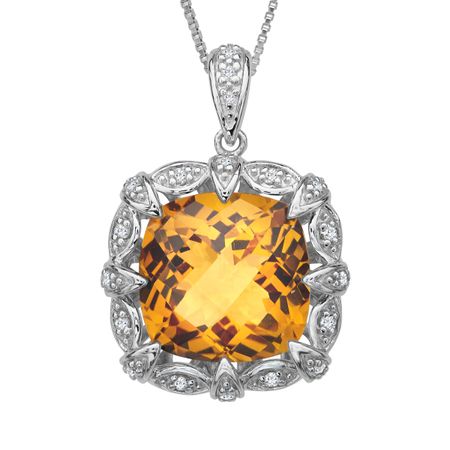 6 1/4 ct Citrine & 1/8 ct Diamond Pendant