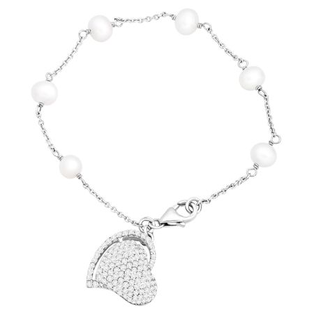 Potato Pearl & White Topaz Heart Bracelet