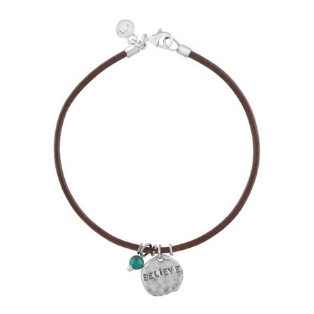 'Believe' Leather Charm Bracelet with Turquoise