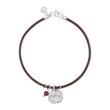 'Love' Leather Charm Bracelet with Garnet