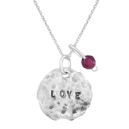 'Love' Charm Pendant with Garnet