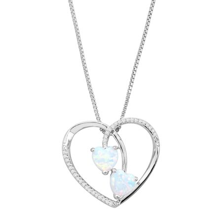 3/8 ct Opal Duo & 1/10 ct Diamond Heart Pendant