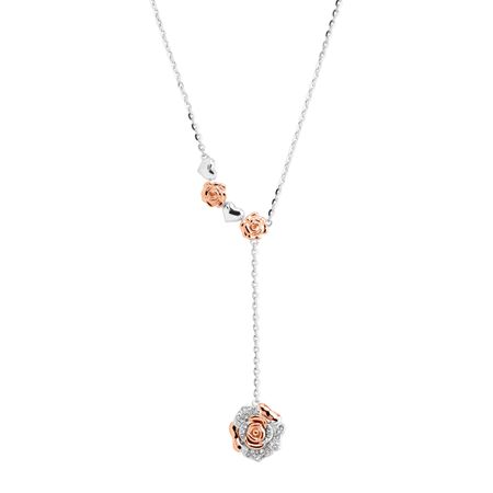 Rose Lariat Necklace with Swarovski Crystals