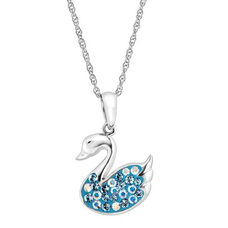 Swan Pendant with Blue Swarovski Crystals