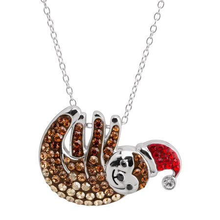 Santa Hat Sloth Pendant with Swarovski Crystals