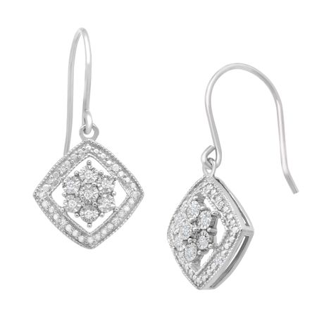 1/10 ct Diamond Flower Drop Earrings