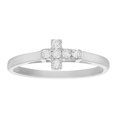 Sideways Cross Ring with Diamonds