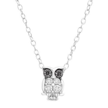 Teeny Tiny Owl Pendant with White & Black Diamonds