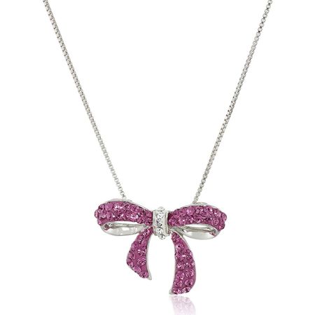 Pink Bow Pendant with Swarovski Crystals