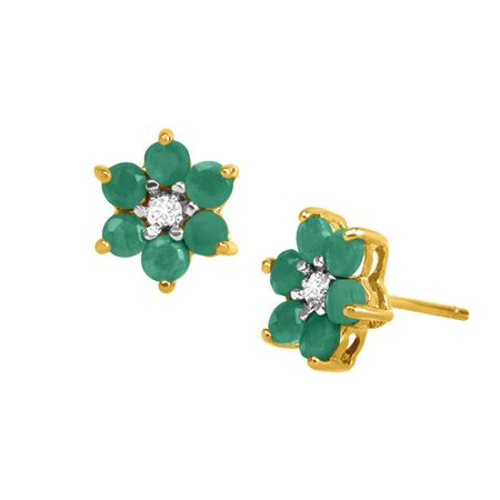 1 ct Emerald Flower Stud Earrings with Diamonds