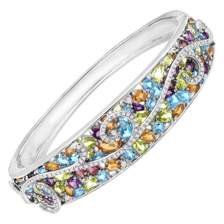 13 ct Multi Semi-Precious Stone & 3/8 ct Diamond Swirl Bangle