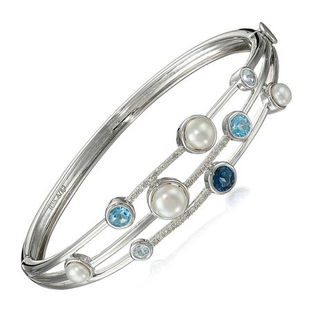 Pearl, Blue Topaz & 1/5 ct Diamond Bangle