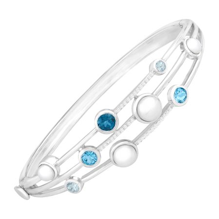 Pearl, Blue Topaz & 1/5 ct Diamond Bangle