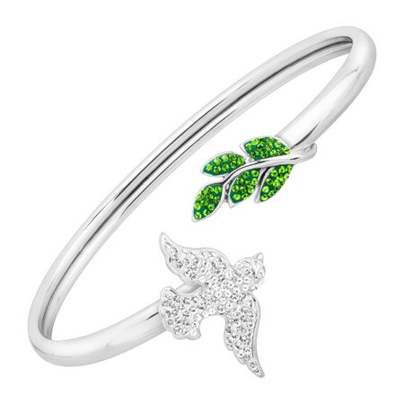 Dove & Leaves Cuff Bracelet with Swarovski Crystals