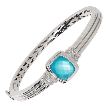 Mother-Of-Pearl Doublet & 1/8 ct Diamond Bangle Bracelet