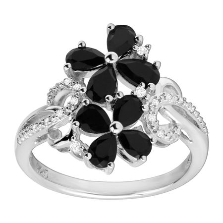 1 1/4 ct Onyx Flower Ring with Diamonds