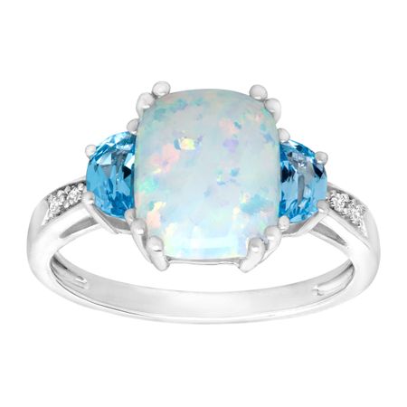 2 3/8 ct Opal & Swiss Blue Topaz Ring with Diamonds