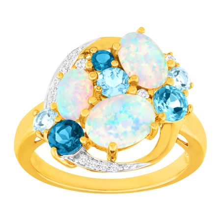 3 1/10 ct Opal, Blue Topaz & White Sapphire Ring