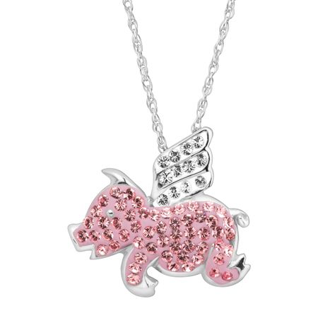 Flying Pig Pendant with Swarovski Crystals, Silver
