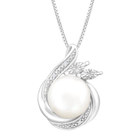 Button Pearl & 1/10 ct Diamond Pendant